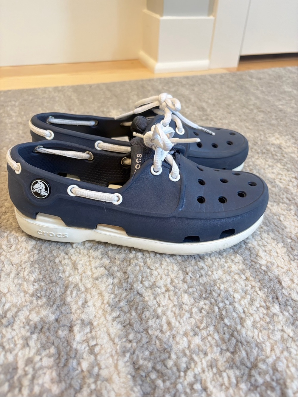 CROCS Navy and White Boat-Style loafer kids 2
